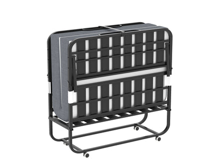 Twin Wide Folding Bed For Tall People, Extra Long & Wide Rollaway With Memory Foam, Heavy-Duty Capacity Guest, Spacious Portable Cot - Black