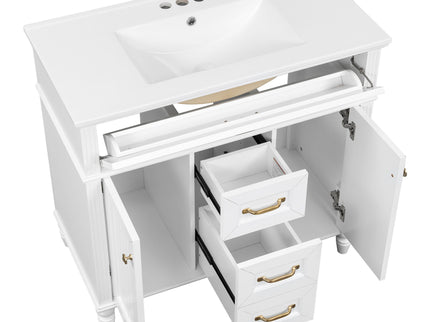 Bathroom Vanity With Sink, Flip-Out Top Drawer, Soft Close Doors, 2 Storage Drawers
