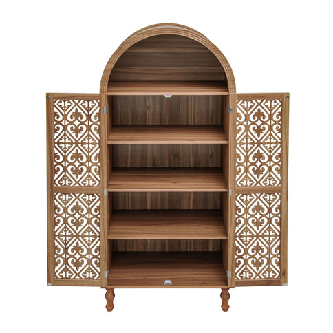 Tall Kitchen Pantry Cabinet With Hollow Carved Doors Adjustable Shelves Versatile Storage Cabinet For Kitchen - Walnut