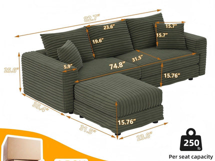 Convertible Deep Seat Sofa With Soft Pillows And Ottomans