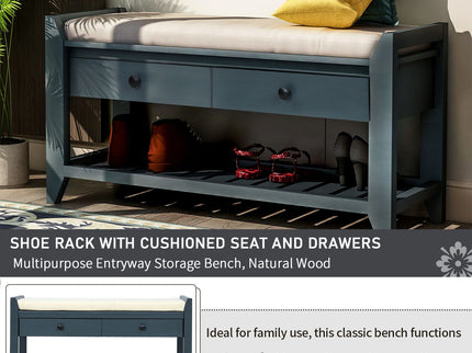 Multipurpose Entryway Shoe Rack With Cushioned Seat And Drawers