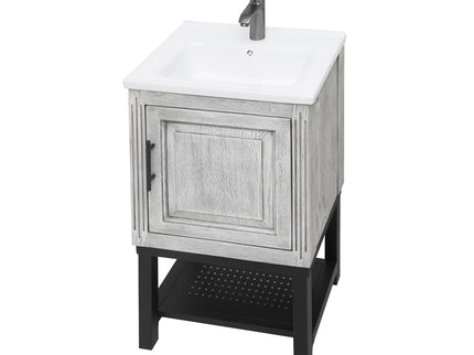 Modern Freestanding Bathroom Vanity With Ceramic Sink, Hot And Cold Faucet, 1 Door Cabinet & Open Shelf