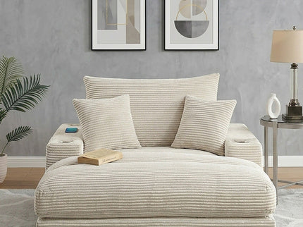 Upholstered Chaise Lounge With Cup Holders USB Port And Pillows