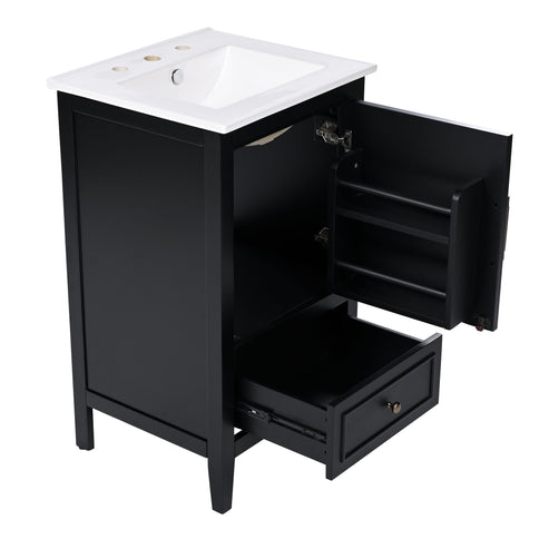 Modern Bathroom Vanity With Sink, Cabinet Storage, Drawer & Adjustable Feet