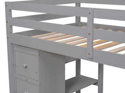 Loft Bed With Storage Drawers, Desk And Stairs With Shelves