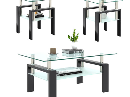 Modern Tempered Glass Tea Table, End Square Table For Living Room