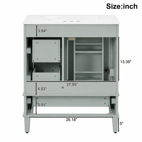 Bathroom Vanity With Sink, Soft Closing Door And Drawers - Light Green