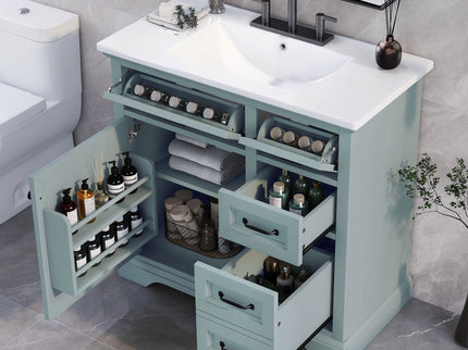 Bathroom Vanity With Sink, 2 Tip Out Drawers, Soft Close Hinges - Gray