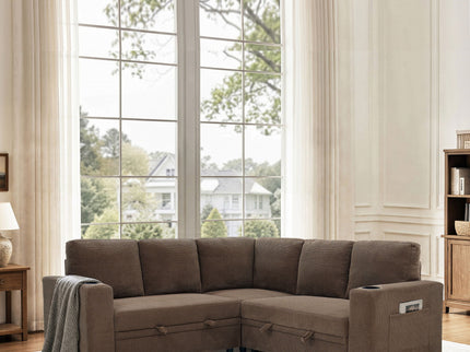 Upholstered L - Shape Sectional Sofa Bed With Pull Out Sleeper And Storage