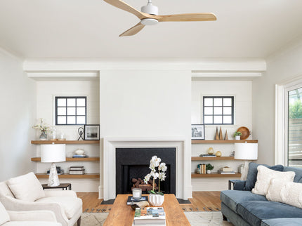 42" Ceiling Fan With No Light, Reversible DC Motor, 2 Downrods (12.5Cm / 25Cm) For Bedroom & Living Room - White