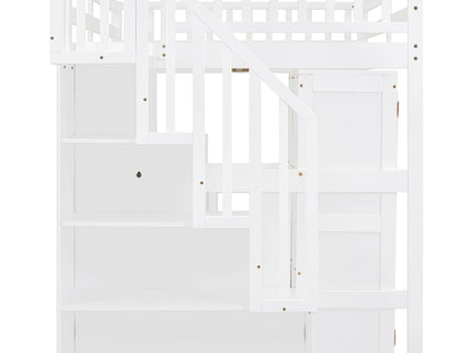 Loft Bed With Stairs, Bookshelf, Drawers, Desk & Wardrobe, Space Saving Multifunctional Furniture