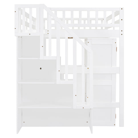 Loft Bed With Stairs, Bookshelf, Drawers, Desk & Wardrobe, Space Saving Multifunctional Furniture