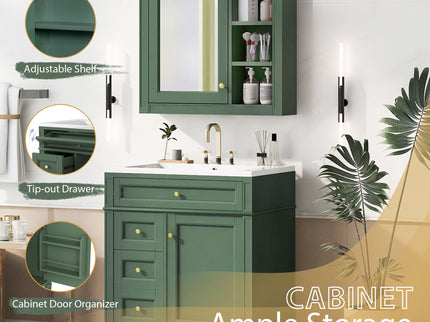 Bathroom Vanity With Medicine Cabinet, Royal Mirror Cabinet, Modern Bathroom Storage Cabinet With 2 Soft Closing Doors And 4 Drawers