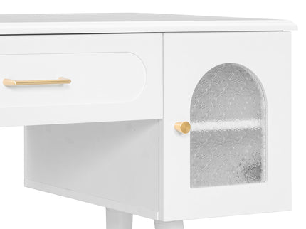 Elegant Vanity Makeup Table & Chair Set Modern Dressing Table With Organizer Writing Desk Charging Port Engineered Wood - White