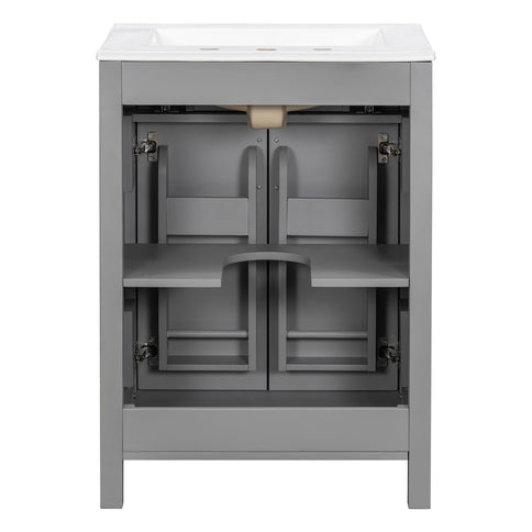 Bathroom Vanity With Ceramic Sink, Soft Close Doors, Flip Drawer, Double Layer Door Shelves