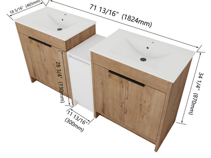 Freestanding Bathroom Vanity & Sink, Storage Cabinets, Soft Closing Doors