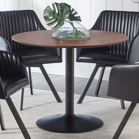 Round Dining Table With Pedestal Base - Warm Walnut