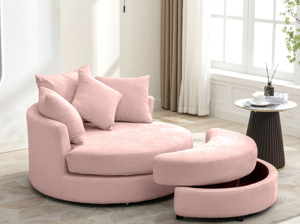 360° Swivel Accent Barrel Chair With Storage Ottoman & 4 Pillows, Modern Leisure Chair Round Accent For Living Room