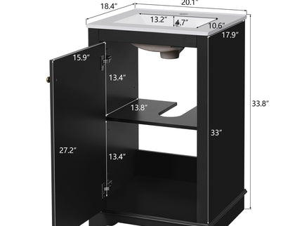 Bathroom Vanity With Sink, Freestanding Single Cabinet Set, Soft Close Door, Adjustable Shelf