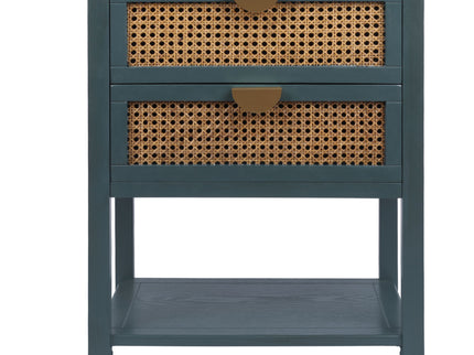 2 Drawer Side Table, Natural Rattan