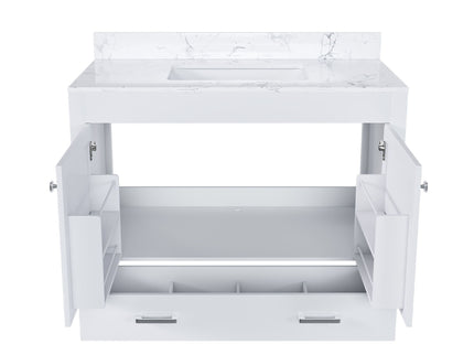 43" Bathroom Vanity With Artificial Marble Carrara Top Set, Multi Functional Bathroom Cabinet With Doors And Drawer - White