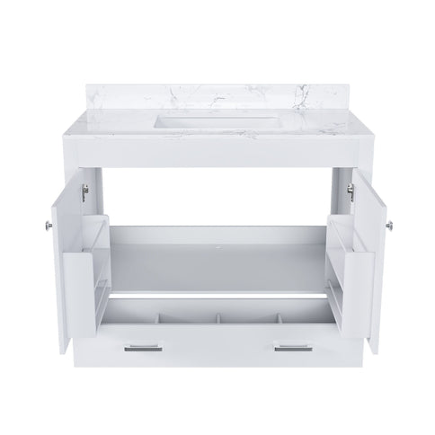 43" Bathroom Vanity With Artificial Marble Carrara Top Set, Multi Functional Bathroom Cabinet With Doors And Drawer - White