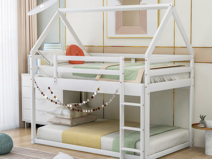 Low Bunk Bed With House Shaped Frame And Ladder
