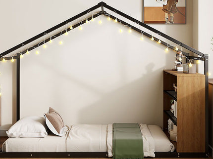 Bed House Frame With Shelves And Lights
