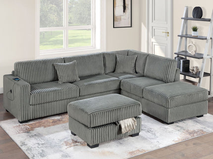 3 Piece Sectional Sofa With Reversible Chaise And USB Storage Ottoman
