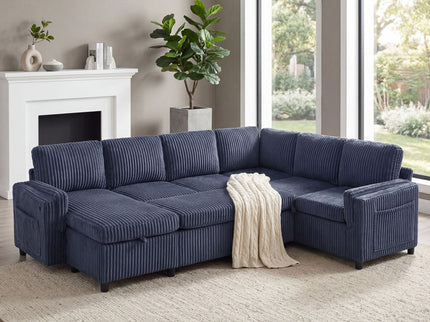 Convertible U-Shaped Sectional Sofa Bed With USB Ports And Storage