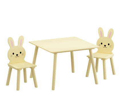 Table And Chair Set With 2 Bunny Chairs, Children's Activity Table For Toddlers, Cute Animal Design - Yellow