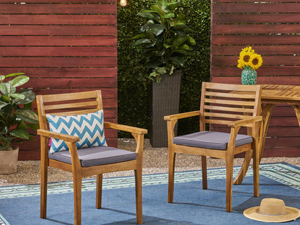 Outdoor Dining Chair With Slat Back And Acacia Wood Frame (Set of 2) - Gray / Teak