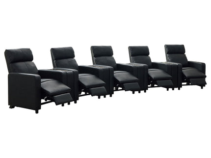 Warren - 5 Seater Home Theater With 4 Wedge Consoles Recliners And Storage Consoles - Black