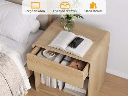 Bedside Table With Storage Drawers And Open Shelves (Set of 2) - Oak