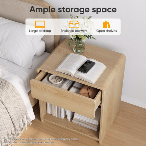 Bedside Table With Storage Drawers And Open Shelves (Set of 2) - Oak