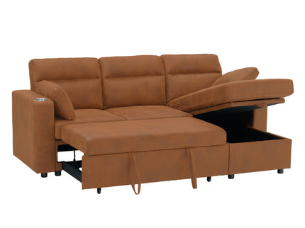 Convertible L - Shaped Sectional Sofa Bed With Storage Chaise, Cup Holders
