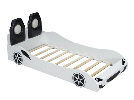 Race Car Shaped Platform Bed With LED And Upholstered Backrest In