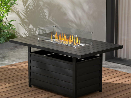 Rectangular Propane Fire Pit Table With Burner, Lava Rock, Waterproof Cover