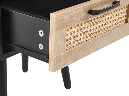 15.75" Rattan End Table With Drawer And Solid Wood Legs, Modern Nightstand, Side Table For Living Room, Bedroom