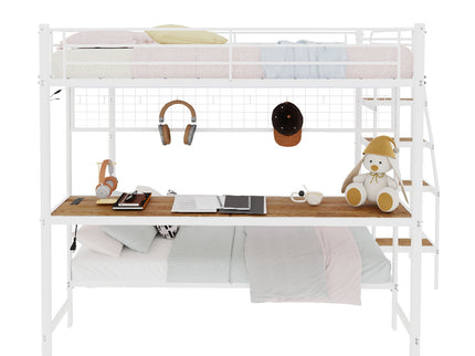 Bunk Bed With Built In Desk And LED Lighting