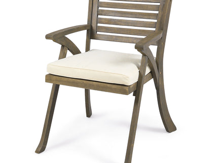 Helen - Outdoor Acacia Wood Dining Chair (Set of 2) - Gray / Creme