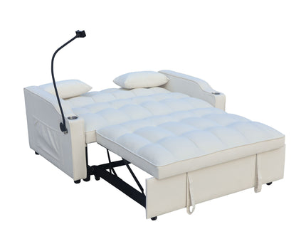 Modern Loveseat With Pullout Bed, Adjustable Reclining Backrest