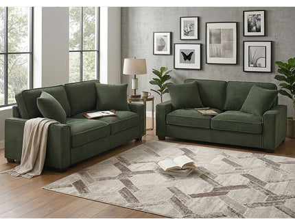 Sofa & Loveseat 2 Piece Set With Accent Pillows - Forest Green