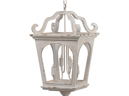 4 Light Wood Chandelier, Hanging Light Fixture With Adjustable Chain For Kitchen, Bulb Not Included - Cream White
