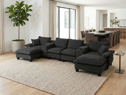 Modular Cloud Couch Sofa With Cup Holders & Storage, USB Port