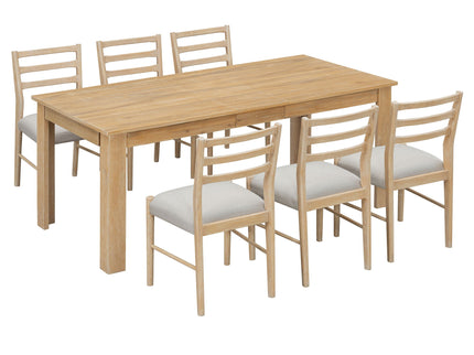 7 Piece Dining Set With Extendable Table, 2 Drawers & 6 Upholstered Chairs