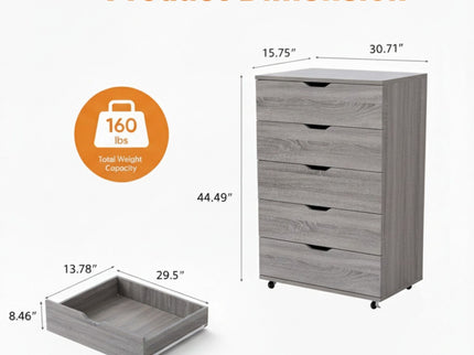 Modern 5 Drawer Dresser With Wheels