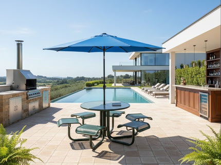 Solar LED Patio Umbrella With Crank Lift And Tilt, 8 Ribs, UV Resistant Canopy For Pool, Backyard & Patio (Without Base) - Blue