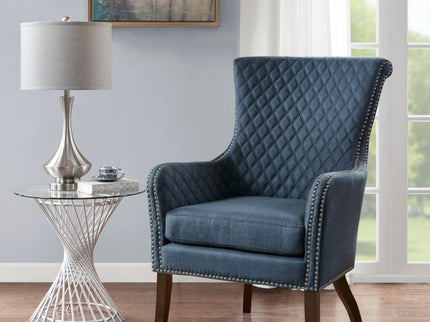 Accent Chair With Quilted Back And Silver Studs - Dark Blue