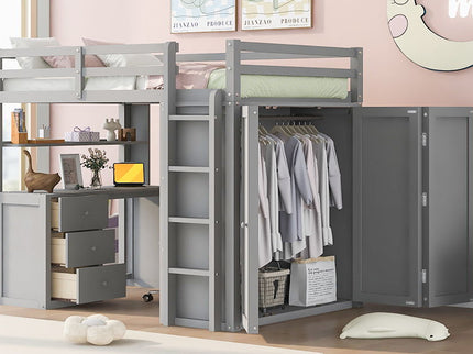 Loft Bed With Drawers, Desk, And Wardrobe
